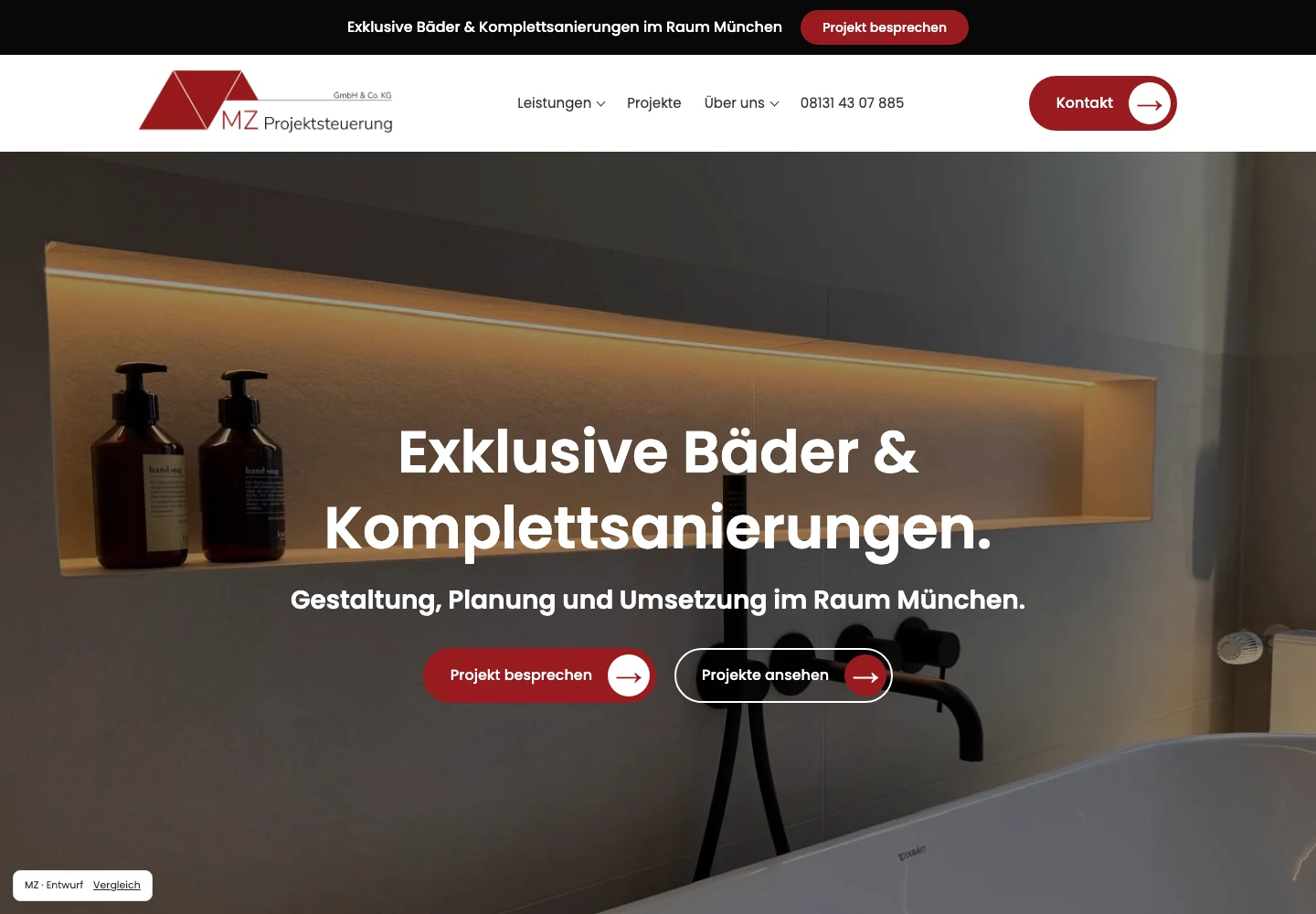 Websiteentwurf für MZ Projektsteuerung